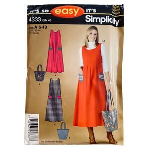 Simplicity 4333 Sewing Pattern Misses' Jumper and Bag Size 6-18 Uncut